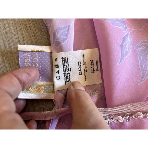 Vtg 90s California Dynasty Pink Satin Cami Pajama Pants 2 Pc Set Lace Trim M - Picture 7 of 11
